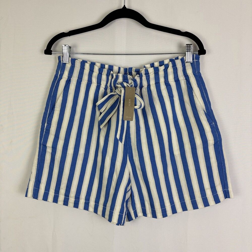 J. Crew Women's Sz Small Striped High Waisted Pull-on Shorts Belted Linen NWT